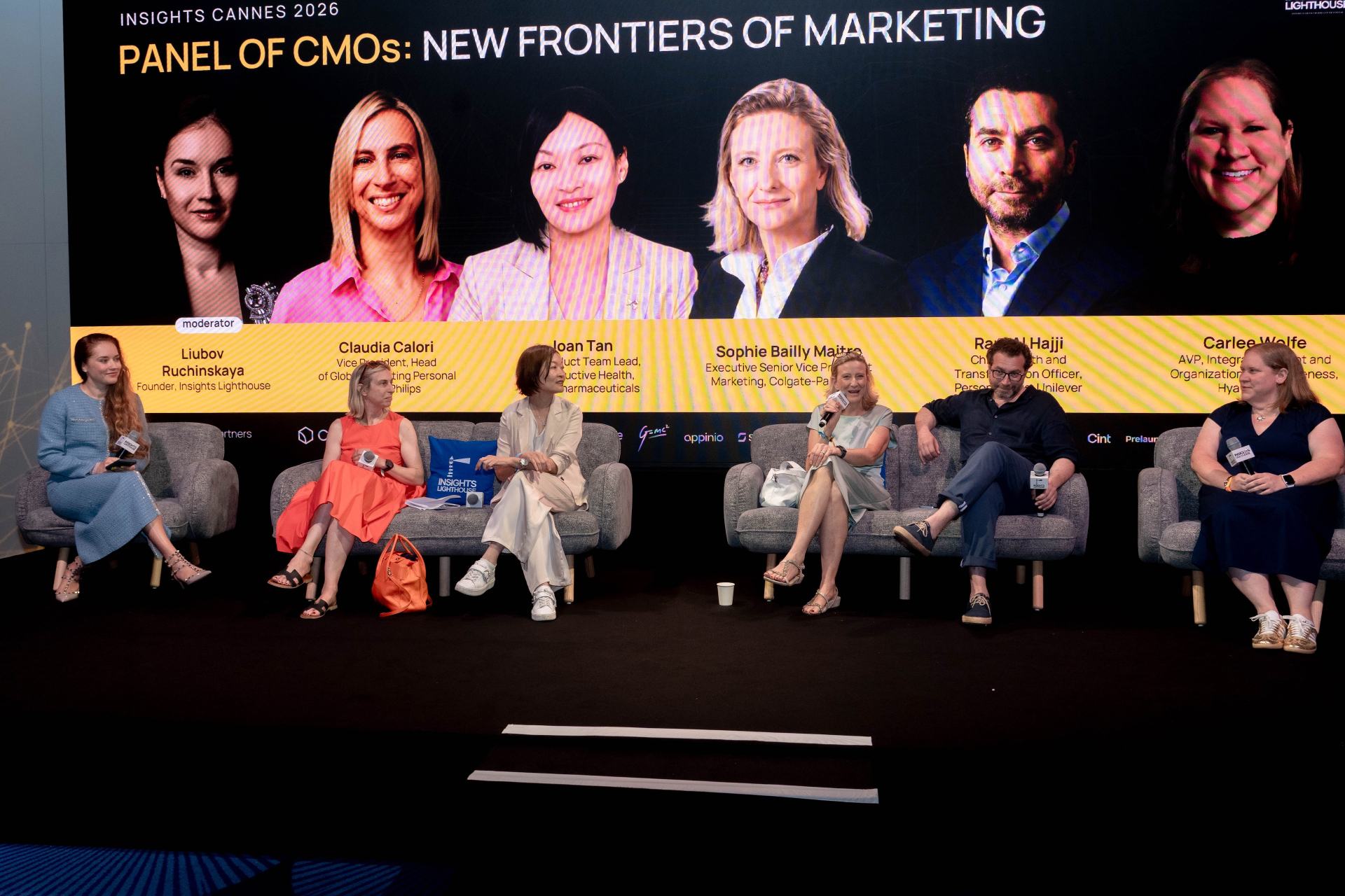 Carlee Wolfe seated with senior leaders during an Insights Lighthouse panel at Insights Cannes 2026.