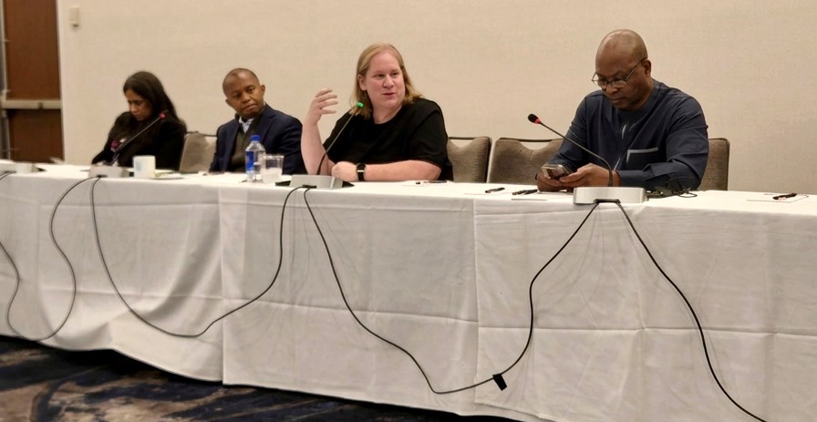 Carlee Wolfe speaking on a talent panel at UNGA in New York.